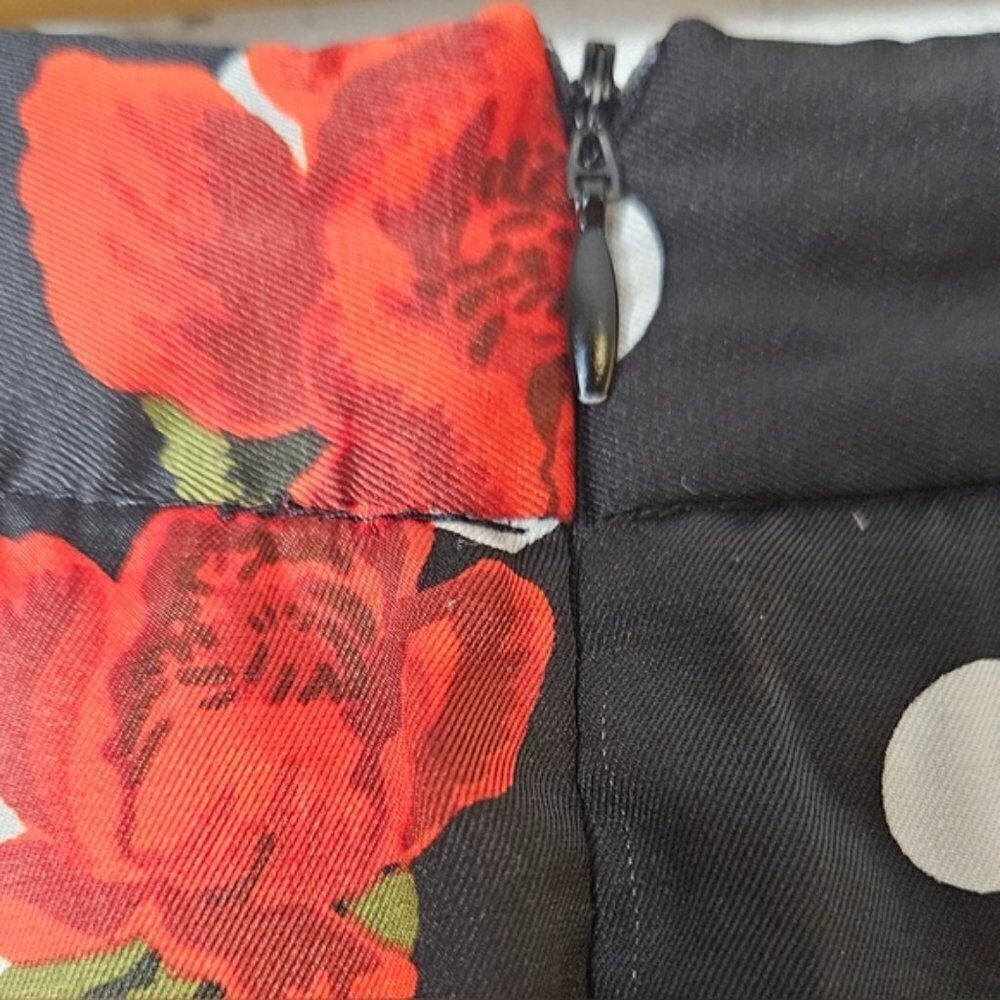Zara Floral Polka Dot Wrap Midi Skirt Ruffle Hem XS Black Red - Picture 6 of 9